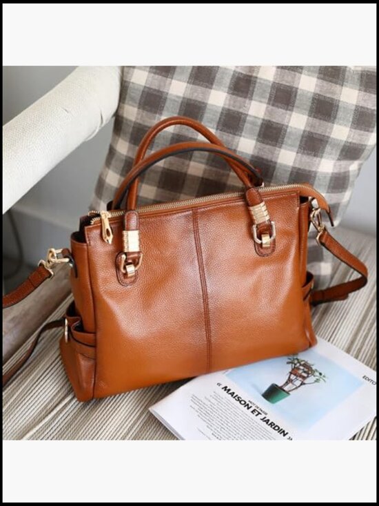 CasaChic Women Genuine Leather Tote Satchel Shoulder Bag Multi-Way Carry Classic Elegant